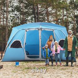 Tente de camping Outsunny, tente familiale 4-8 personnes 2 chambres, facile à monter, bleue