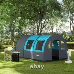 Tente de camping Outsunny, tente familiale imperméable 3000 mm pour 5-6 personnes, bleue