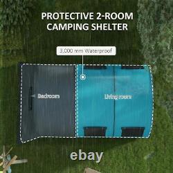 Tente de camping Outsunny, tente familiale imperméable 3000 mm pour 5-6 personnes, grise et bleue