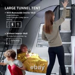 Tente de camping à tunnel pour 8 personnes avec 4 grandes fenêtres gris foncé