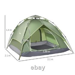 Tente de camping automatique pop-up Outsunny pour 3 personnes, double couche, vert foncé