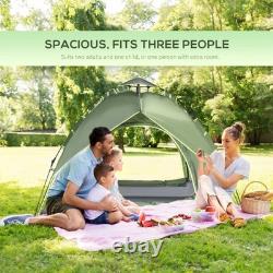 Tente de camping automatique pop-up Outsunny pour 3 personnes, double couche, vert foncé