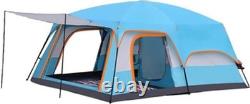 Tente de camping avec 2 chambres + salon, imperméable, bleu/orange, 8-12 personnes