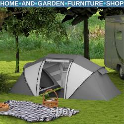 Tente de camping avec fenêtres en mesh résistantes aux intempéries et portes zippées en gris charbon