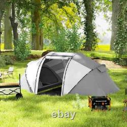 Tente de camping avec fenêtres en mesh résistantes aux intempéries et portes zippées en gris charbon