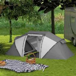 Tente de camping avec fenêtres en mesh résistantes aux intempéries et portes zippées en gris charbon