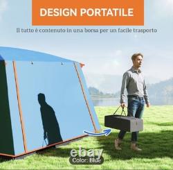 Tente de camping bleue double couche de type tunnel avec auvent, espace de vie et 2 chambres, Royaume-Uni