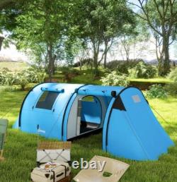 Tente de camping bleue grande tente familiale chambre salon tunnel