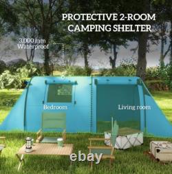 Tente de camping bleue grande tente familiale chambre salon tunnel