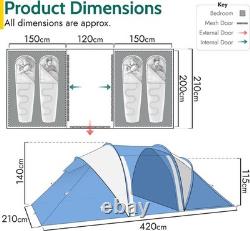Tente de camping de luxe pour 4 personnes avec espace de vie, indice d’imperméabilité de 3000 mm