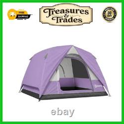 Tente de camping dôme imperméable spacieuse pour 3 à 4 personnes avec fenêtres en maille, vert olive