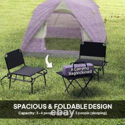 Tente de camping dôme imperméable spacieuse pour 3 à 4 personnes avec fenêtres en maille, vert olive
