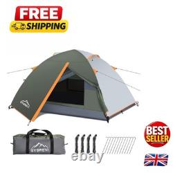 Tente de camping durable et imperméable pour 2-3 personnes, double couche, vert foncé