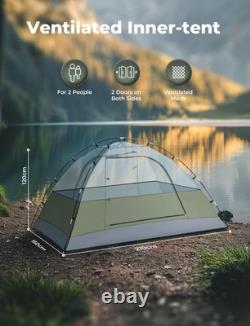 Tente de camping durable et imperméable pour 2-3 personnes, double couche, vert foncé