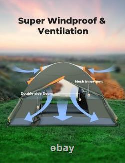 Tente de camping durable et imperméable pour 2-3 personnes, double couche, vert foncé