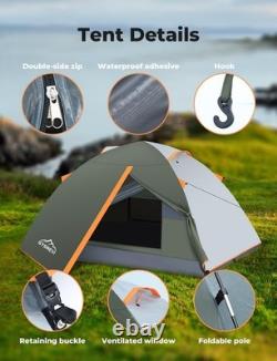 Tente de camping durable et imperméable pour 2-3 personnes, double couche, vert foncé