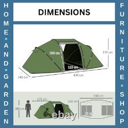 Tente de camping en dôme pour 4-6 personnes, abri de randonnée avec fenêtres en maille, vert foncé