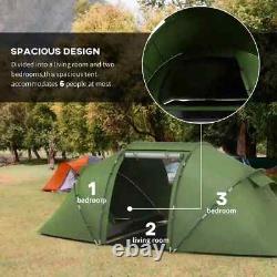 Tente de camping en dôme pour 4-6 personnes, abri de randonnée avec fenêtres en maille, vert foncé