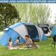 Tente De Camping En Dôme Pour 4-6 Personnes, Abri De Randonnée Avec Fenêtres En Mesh, Bleu/blanc