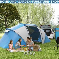 Tente de camping en dôme pour 4-6 personnes, abri de randonnée avec fenêtres en mesh, bleu/blanc
