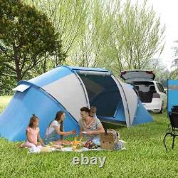 Tente de camping en dôme pour 4-6 personnes, abri de randonnée avec fenêtres en mesh, bleu/blanc