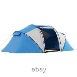 Tente de camping en dôme pour 4-6 personnes, abri de randonnée avec fenêtres en mesh, bleu/blanc