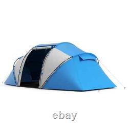 Tente de camping en dôme pour 4-6 personnes, abri de randonnée avec fenêtres en mesh, bleu/blanc