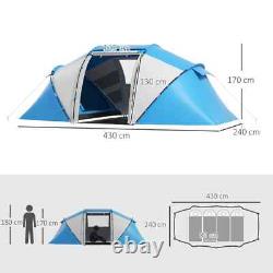 Tente de camping en dôme pour 4-6 personnes, abri de randonnée avec fenêtres en mesh, bleu/blanc