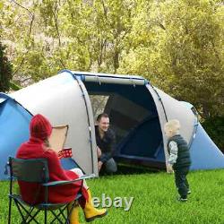 Tente de camping en dôme pour 4-6 personnes, abri de randonnée avec fenêtres en mesh, bleu/blanc