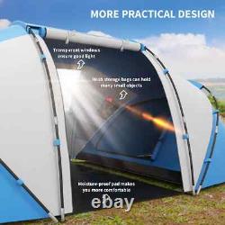 Tente de camping en dôme pour 4-6 personnes, abri de randonnée avec fenêtres en mesh, bleu/blanc