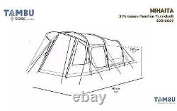 Tente de camping extérieure Tambu Nihaita 5 personnes, tunnel, 3 chambres, marron