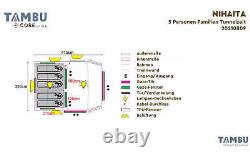 Tente de camping extérieure Tambu Nihaita 5 personnes, tunnel, 3 chambres, marron