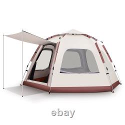 Tente de camping extérieure beige khaki large hexagonale imperméable et coupe-vent