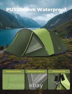 Tente de camping familiale 3-4 personnes avec porche, imperméable 3000 mm