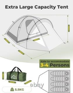Tente de camping familiale 3-4 personnes avec porche, imperméable 3000 mm
