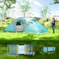 Tente de camping familiale Outsunny pour 4 à 6 personnes avec 2 chambres, un salon, bleue