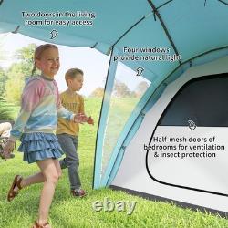 Tente de camping familiale Outsunny pour 4 à 6 personnes avec 2 chambres, un salon, bleue