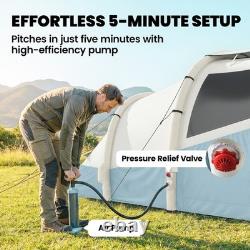 Tente de camping gonflable Outsunny avec pompe à air, pour 2 à 3 personnes, bleue
