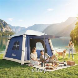 Tente de camping gonflable occultante Outsunny pour 2 personnes avec pompe à main, bleu foncé