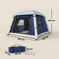 Tente de camping gonflable occultante Outsunny pour 2 personnes avec pompe à main, bleu foncé