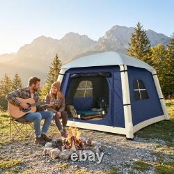Tente de camping gonflable occultante Outsunny pour 2 personnes avec pompe à main, bleu foncé