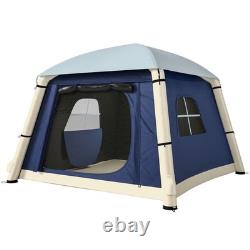 Tente de camping gonflable occultante Outsunny pour 2 personnes avec pompe à main, bleu foncé