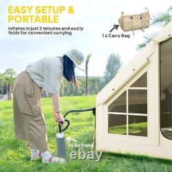 Tente de camping gonflable pour 2 à 4 personnes avec pompe, 2 portes, 6 fenêtres, crochet et sac de transport