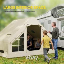 Tente de camping gonflable pour 2 à 4 personnes avec pompe, 2 portes, 6 fenêtres, crochet et sac de transport