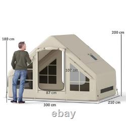 Tente de camping gonflable pour 2 à 4 personnes avec pompe, 2 portes, 6 fenêtres, crochet et sac de transport