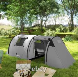 Tente de camping grise grande famille, tente tunnel, chambre, salon