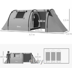 Tente de camping grise grande famille, tente tunnel, chambre, salon