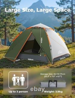 Tente de camping instantanée 3 personnes, imperméable et coupe-vent, abri extérieur