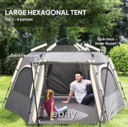 Tente de camping instantanée Outsunny pour 4 personnes, facile à monter, tente en dôme, gris foncé
