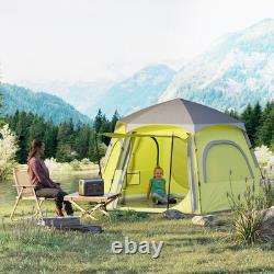 Tente de camping instantanée Outsunny, tente en dôme facile à monter pour 4 personnes, jaune vert